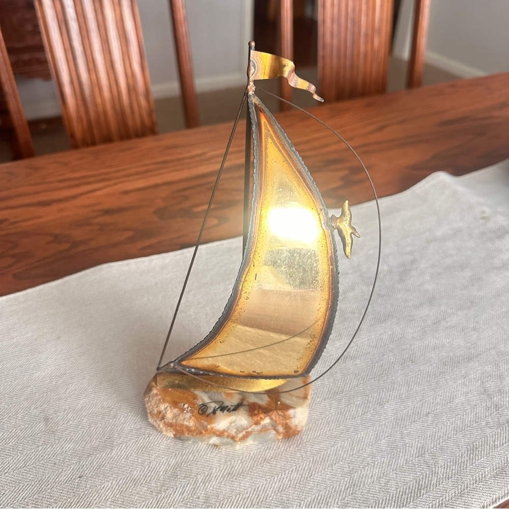 Vintage brass copper Sailboat Sculpture